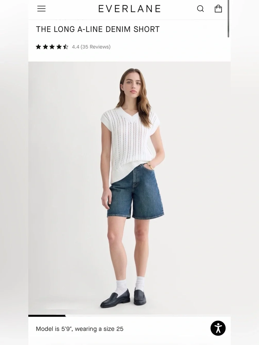 Everlane Long A-Line Denim Shorts - Medium Blue